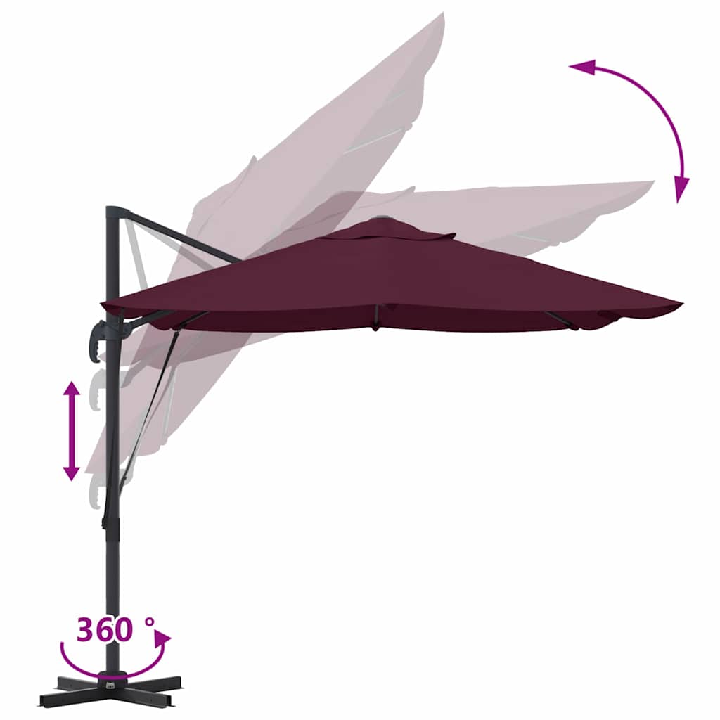 Parasol Bordeaux Rood 351 x 250 x 260 cm Polyester en Aluminium is nu te koop bij PeponiXL, paradijselijk wonen!