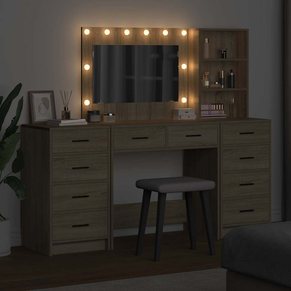 Plafondtafel met spiegellichten 3 pcs Sonoma Eiken Bewerkt hout is nu te koop bij PeponiXL, paradijselijk wonen!