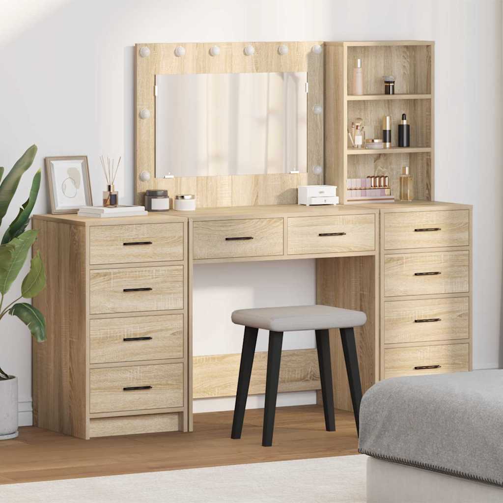 Plafondtafel met spiegellichten 3 pcs Sonoma Eiken Bewerkt hout is nu te koop bij PeponiXL, paradijselijk wonen!