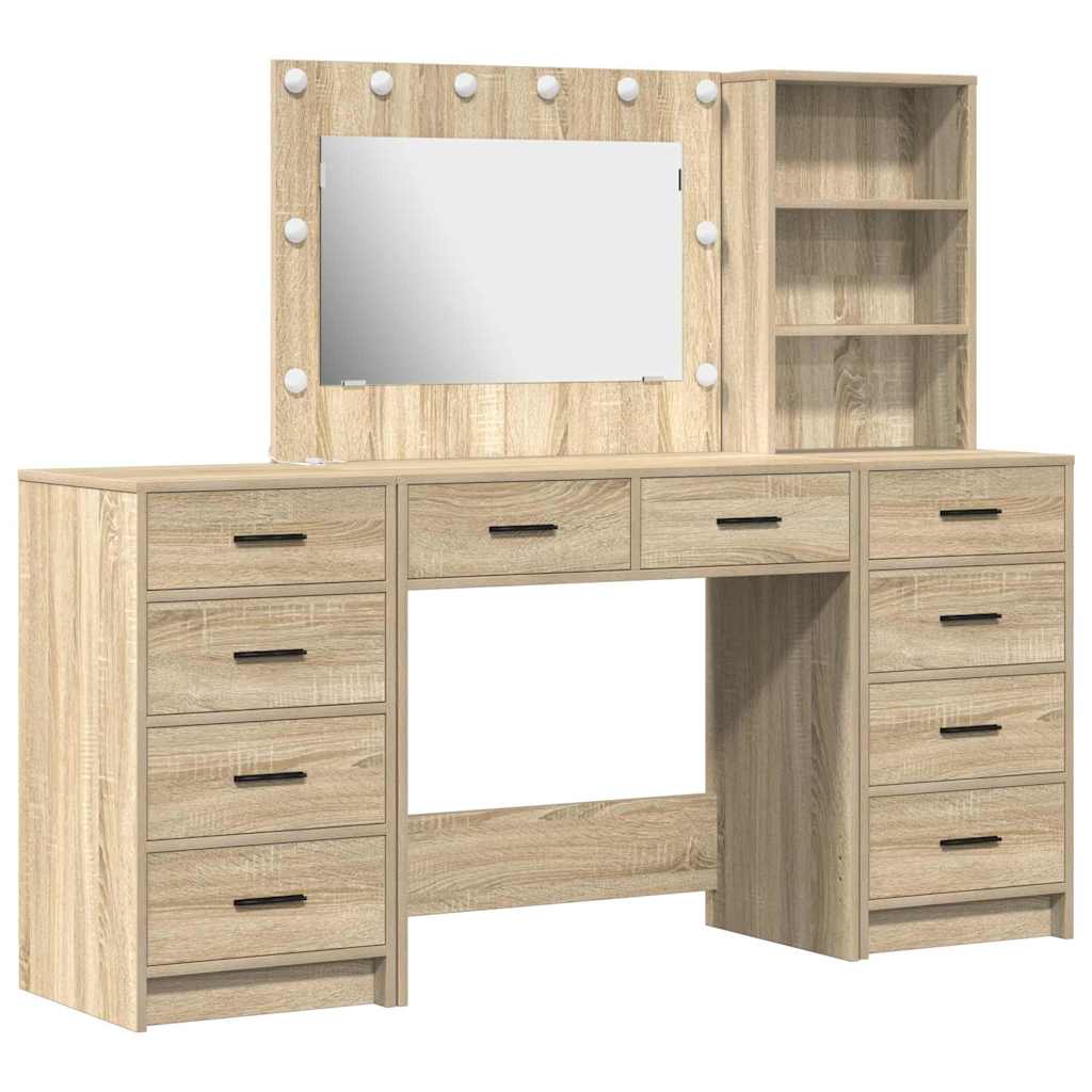Plafondtafel met spiegellichten 3 pcs Sonoma Eiken Bewerkt hout is nu te koop bij PeponiXL, paradijselijk wonen!