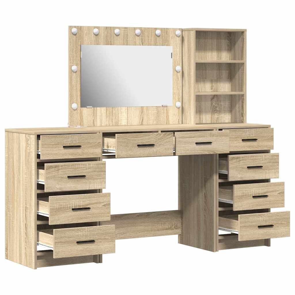 Plafondtafel met spiegellichten 3 pcs Sonoma Eiken Bewerkt hout is nu te koop bij PeponiXL, paradijselijk wonen!