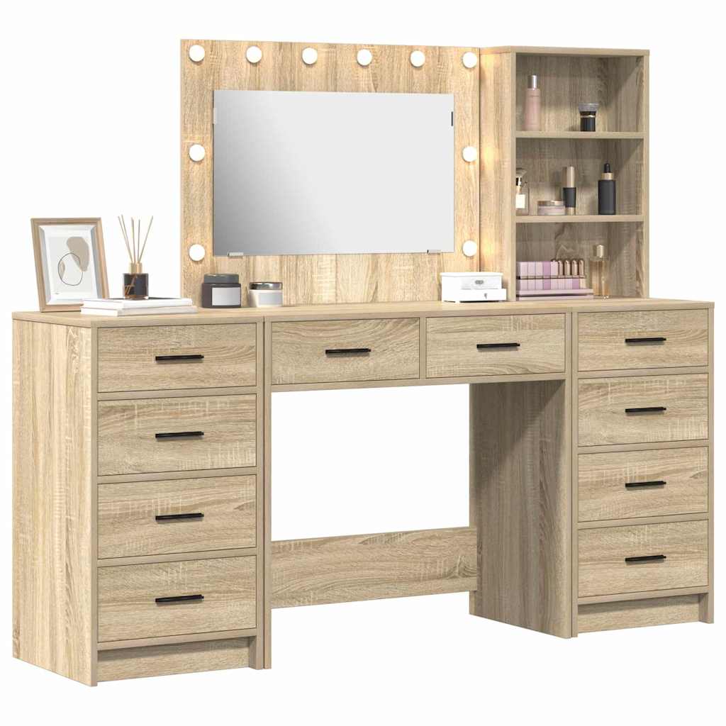 Plafondtafel met spiegellichten 3 pcs Sonoma Eiken Bewerkt hout is nu te koop bij PeponiXL, paradijselijk wonen!