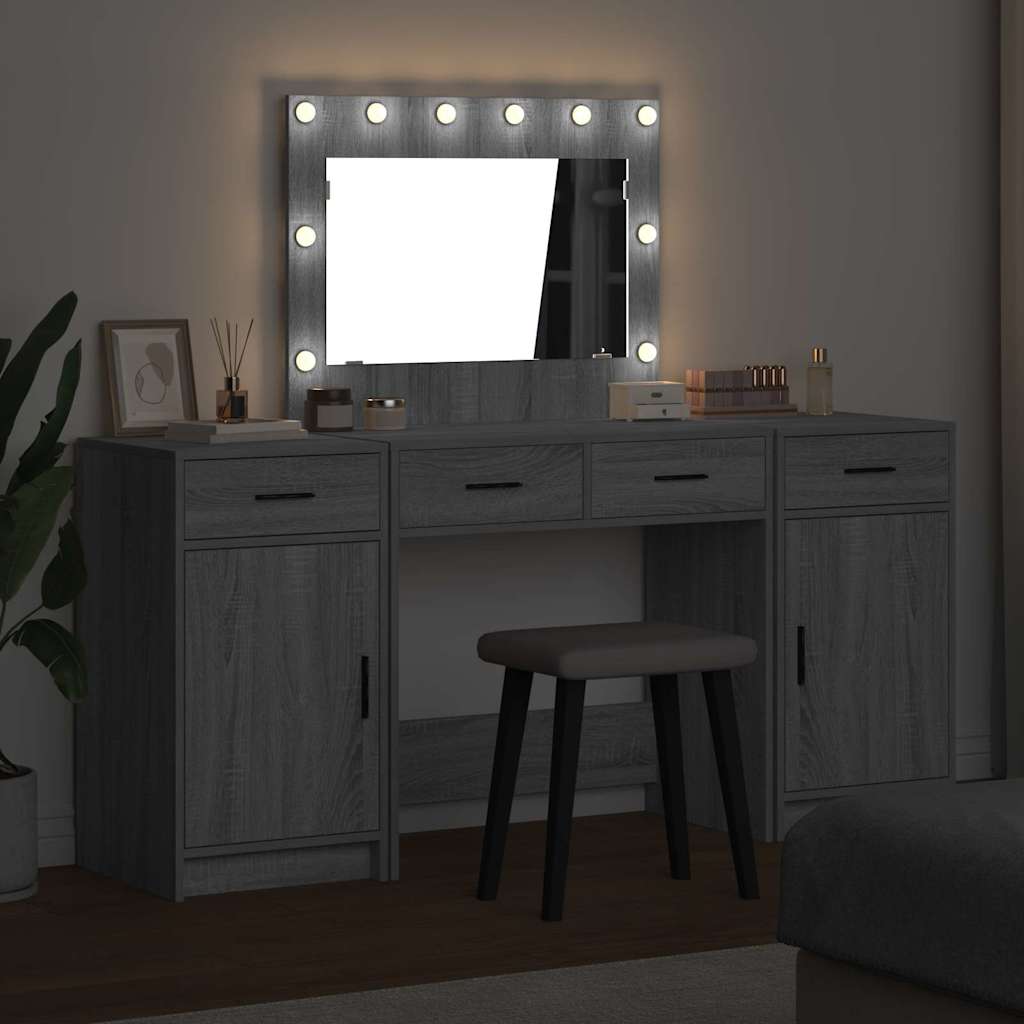 Plafondtafel met spiegellichten 3 pcs Grijs Bewerkt hout is nu te koop bij PeponiXL, paradijselijk wonen!