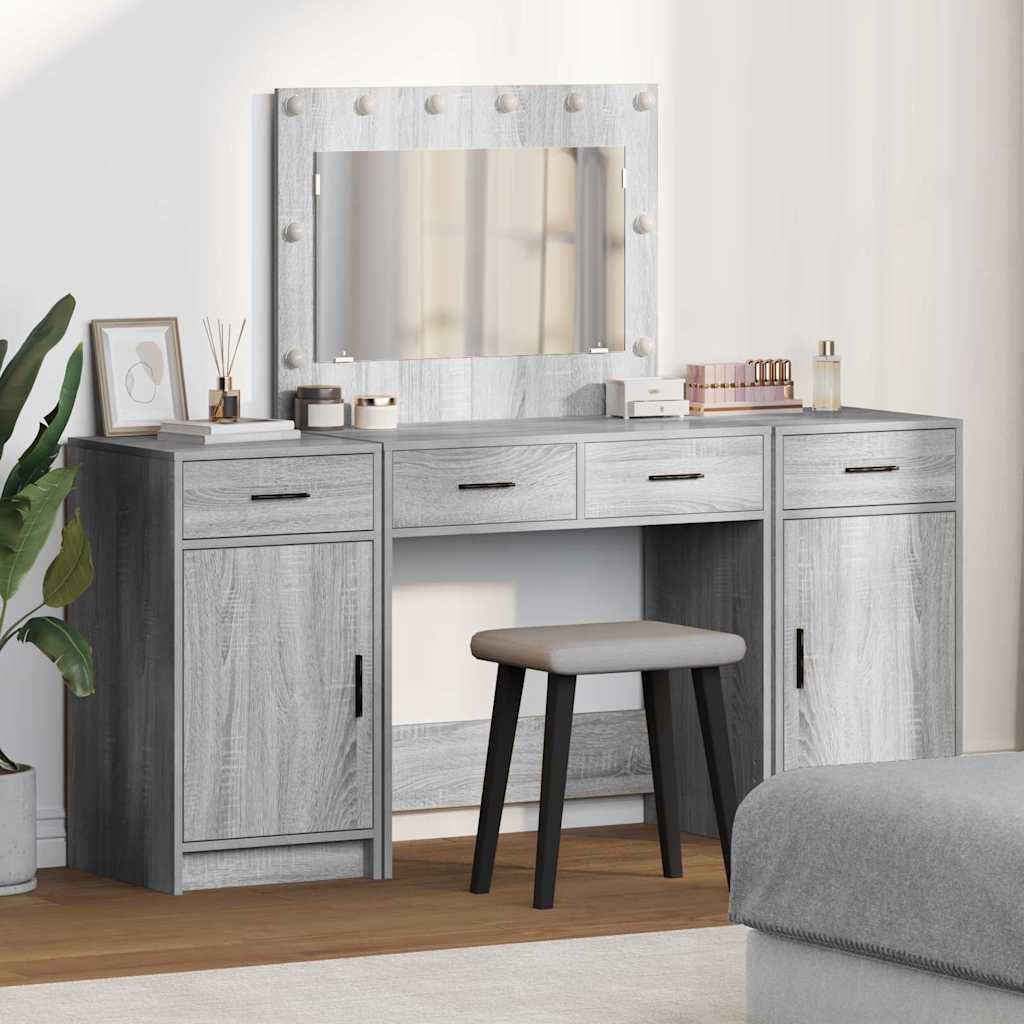 Plafondtafel met spiegellichten 3 pcs Grijs Bewerkt hout is nu te koop bij PeponiXL, paradijselijk wonen!