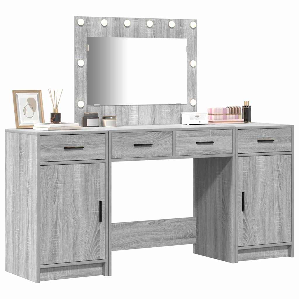 Plafondtafel met spiegellichten 3 pcs Grijs Bewerkt hout is nu te koop bij PeponiXL, paradijselijk wonen!