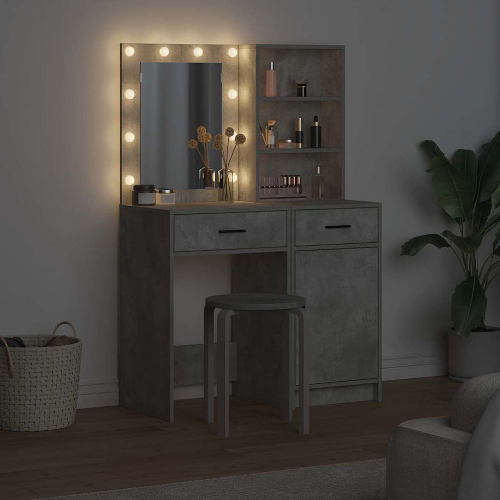 Make-up tafel set met LED 2 pcs Beton Grijs Bewerkt hout is nu te koop bij PeponiXL, paradijselijk wonen!