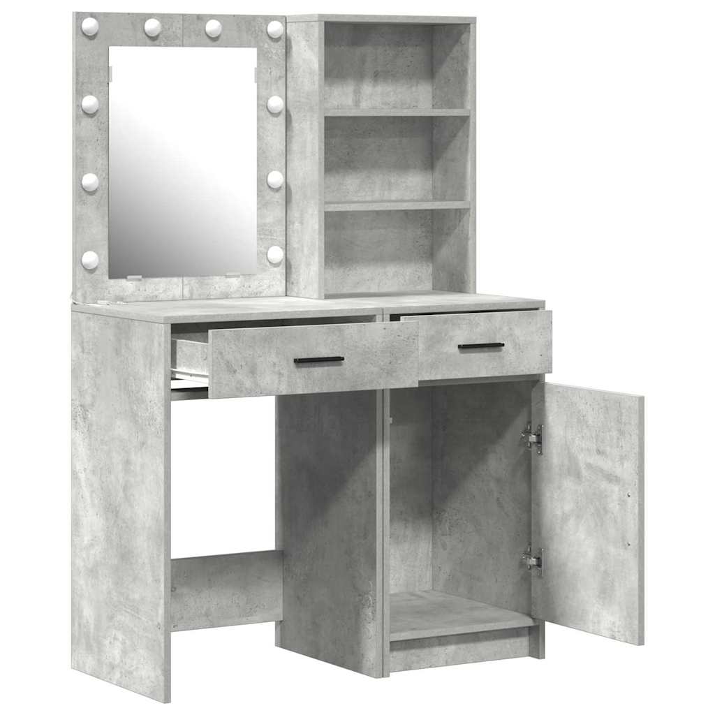 Make-up tafel set met LED 2 pcs Beton Grijs Bewerkt hout is nu te koop bij PeponiXL, paradijselijk wonen!