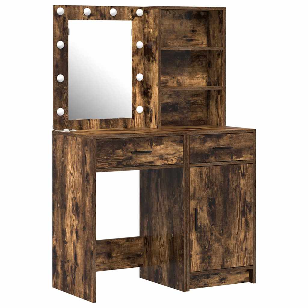 Make-up tafel set met LED 2 pcs Gerookt eiken Bewerkt hout is nu te koop bij PeponiXL, paradijselijk wonen!