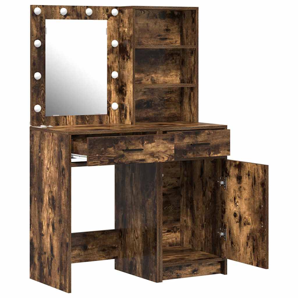 Make-up tafel set met LED 2 pcs Gerookt eiken Bewerkt hout is nu te koop bij PeponiXL, paradijselijk wonen!