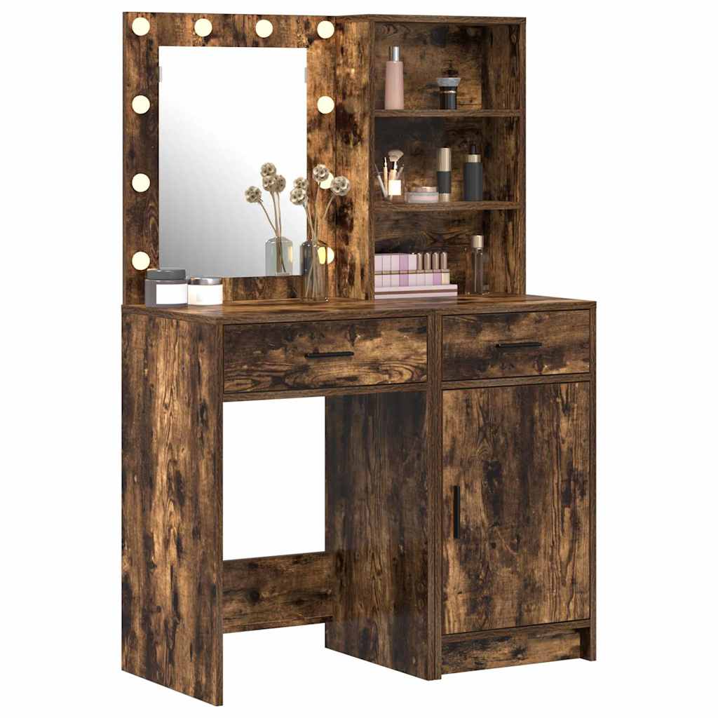 Make-up tafel set met LED 2 pcs Gerookt eiken Bewerkt hout is nu te koop bij PeponiXL, paradijselijk wonen!