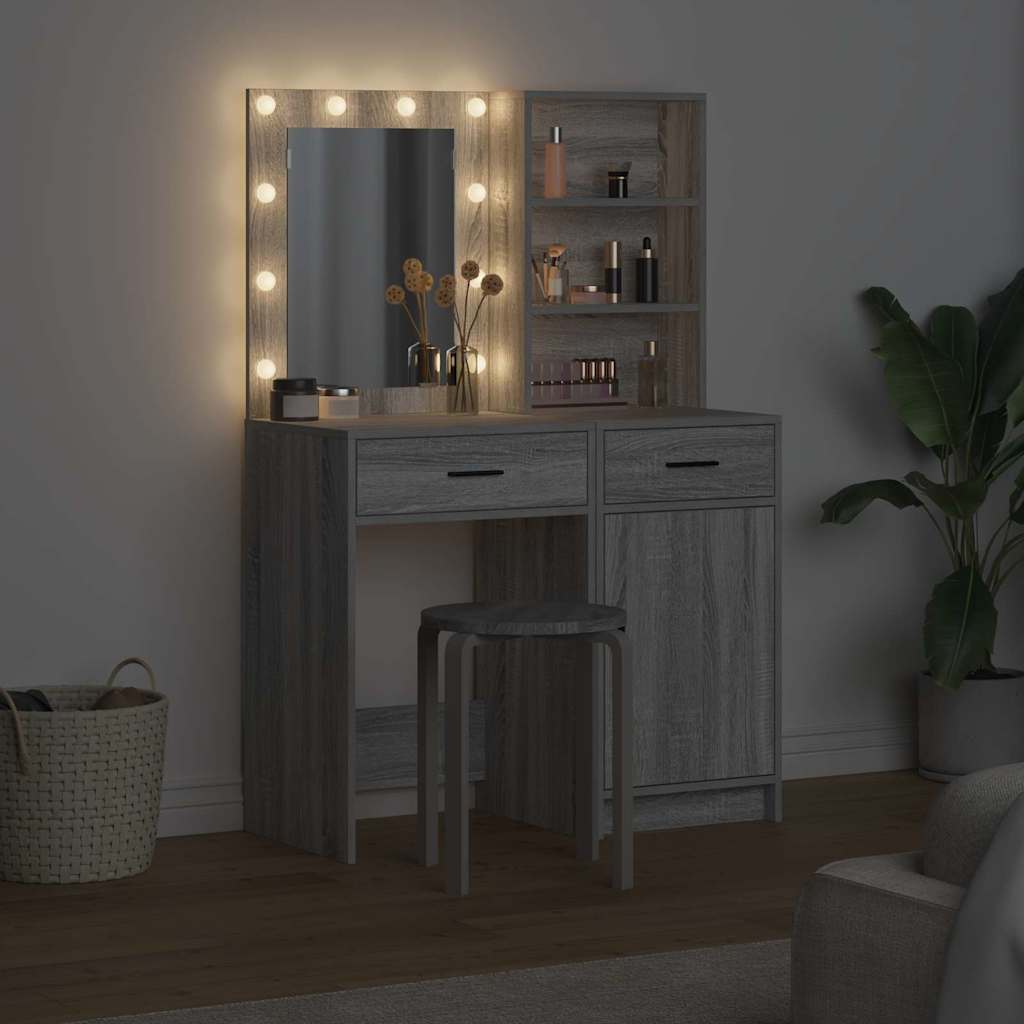 Make-up tafel set met LED 2 pcs Grijs Sonoma Bewerkt hout is nu te koop bij PeponiXL, paradijselijk wonen!