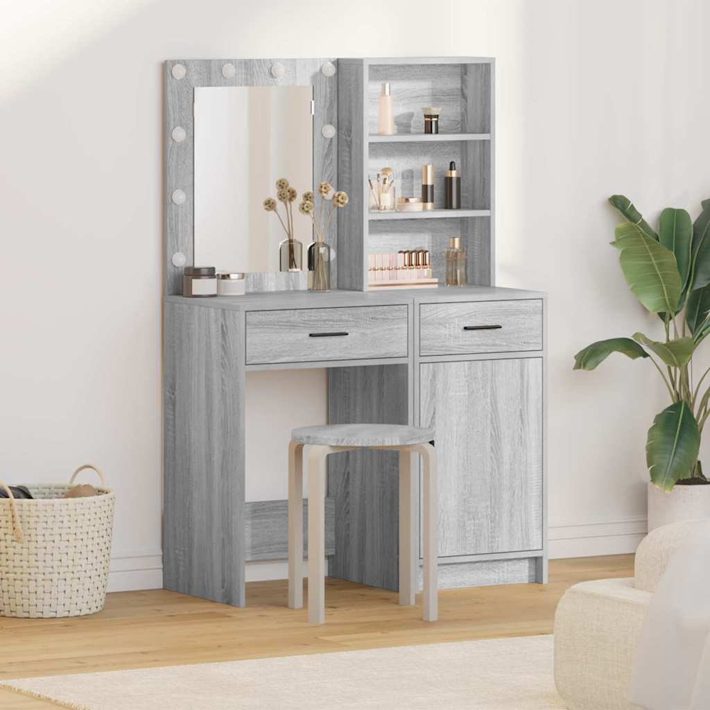Make-up tafel set met LED 2 pcs Grijs Sonoma Bewerkt hout is nu te koop bij PeponiXL, paradijselijk wonen!