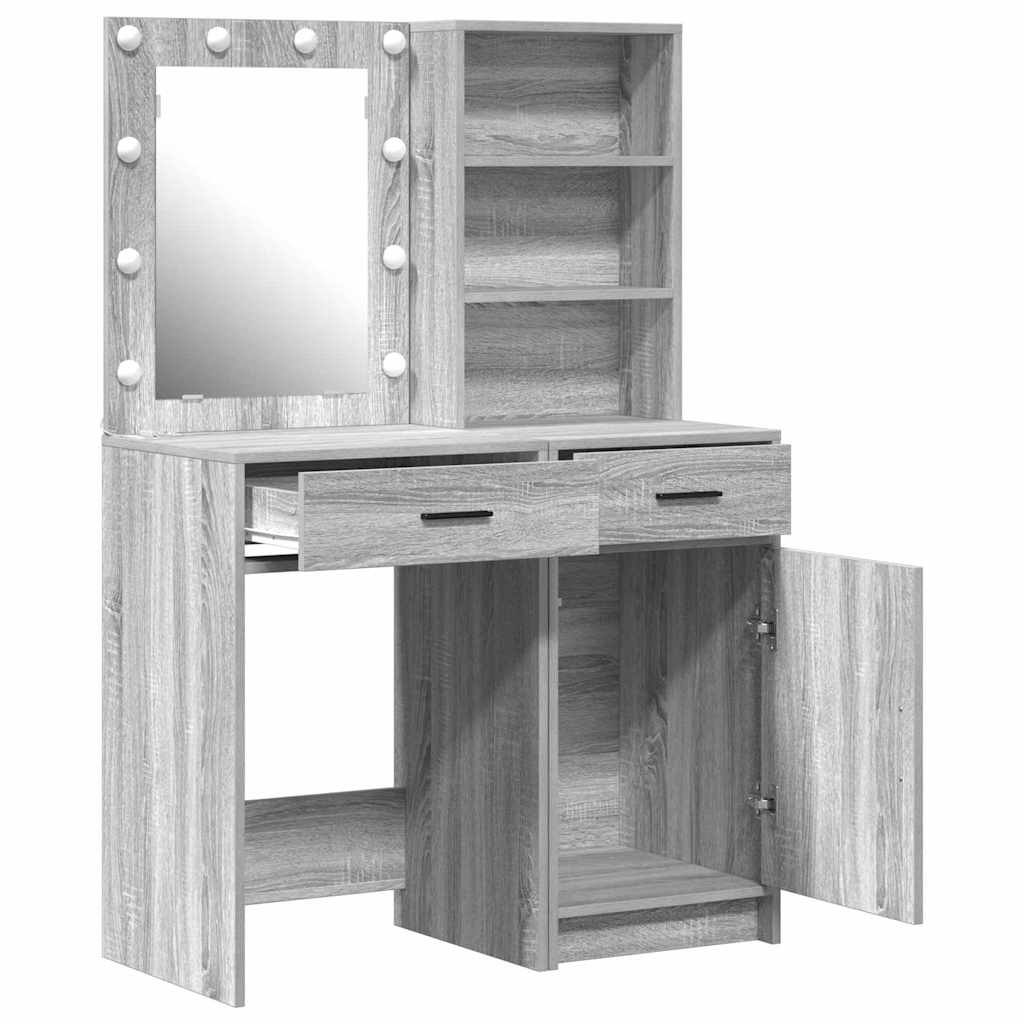 Make-up tafel set met LED 2 pcs Grijs Sonoma Bewerkt hout is nu te koop bij PeponiXL, paradijselijk wonen!