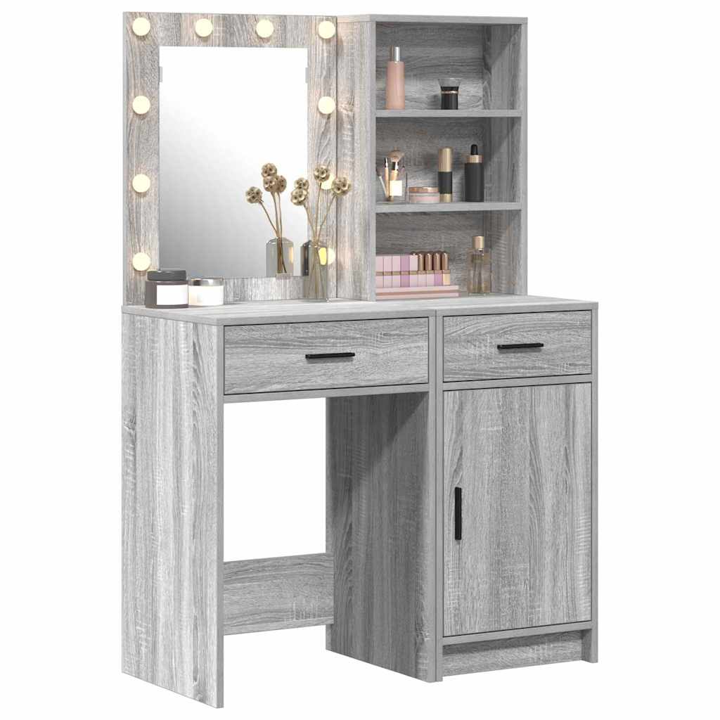 Make-up tafel set met LED 2 pcs Grijs Sonoma Bewerkt hout is nu te koop bij PeponiXL, paradijselijk wonen!