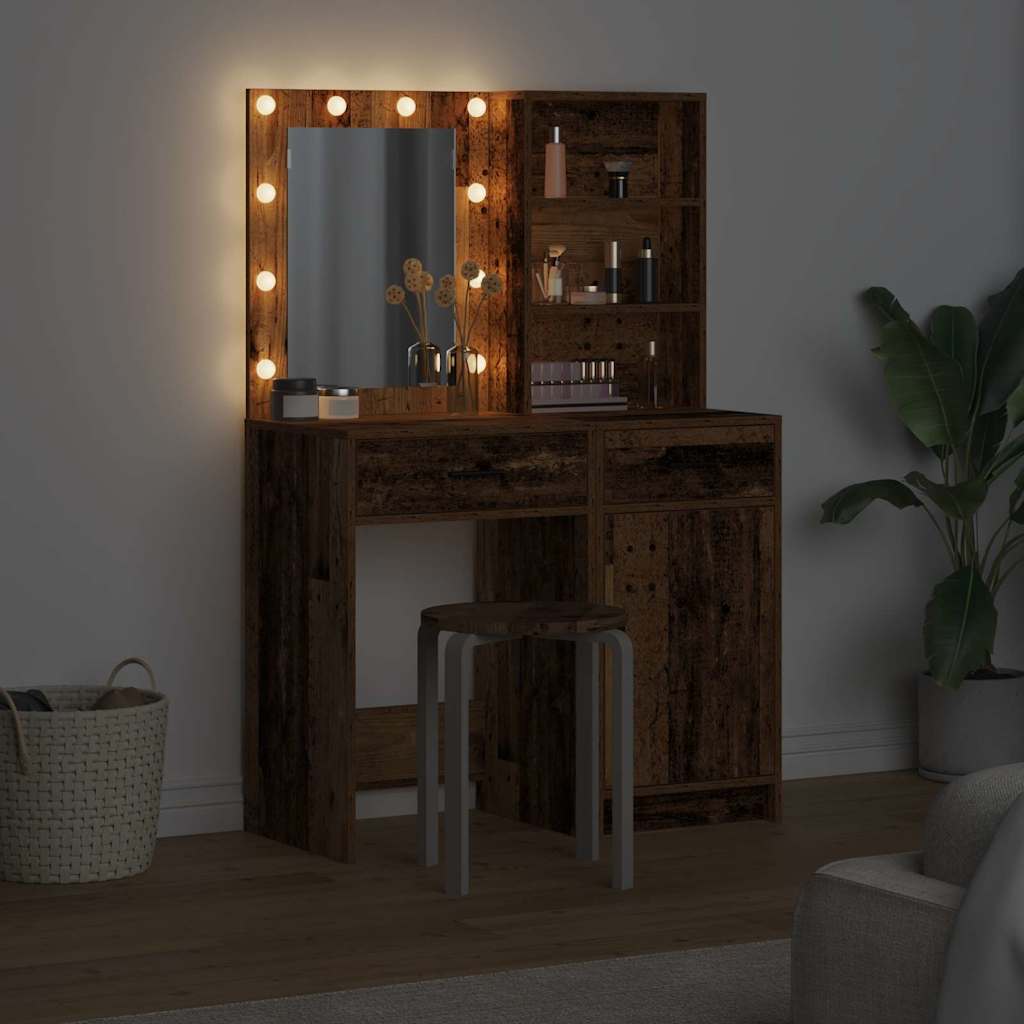 Make-up tafel set met LED met lade 2 pcs Oudhout Bewerkt hout is nu te koop bij PeponiXL, paradijselijk wonen!