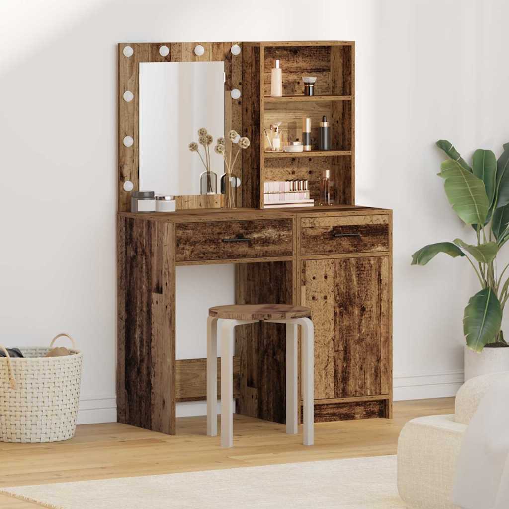 Make-up tafel set met LED met lade 2 pcs Oudhout Bewerkt hout is nu te koop bij PeponiXL, paradijselijk wonen!