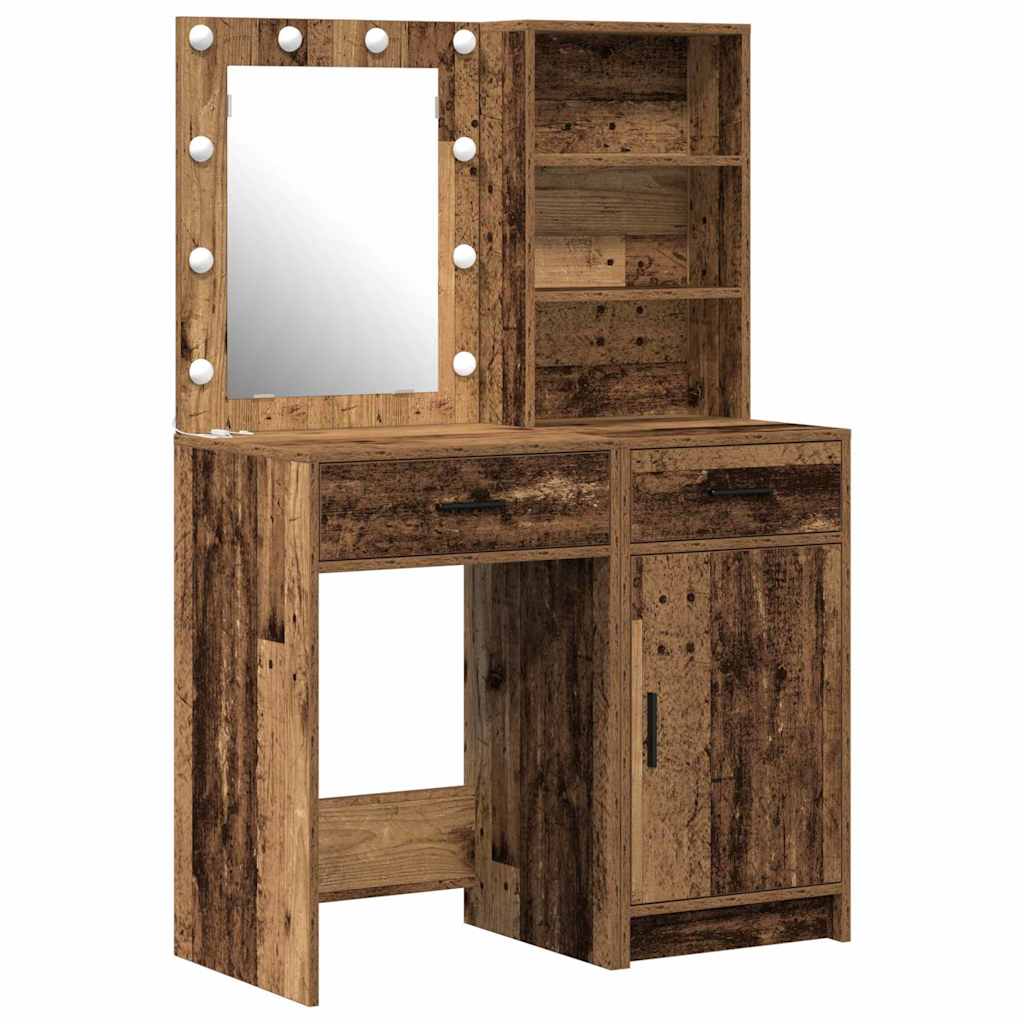 Make-up tafel set met LED met lade 2 pcs Oudhout Bewerkt hout is nu te koop bij PeponiXL, paradijselijk wonen!