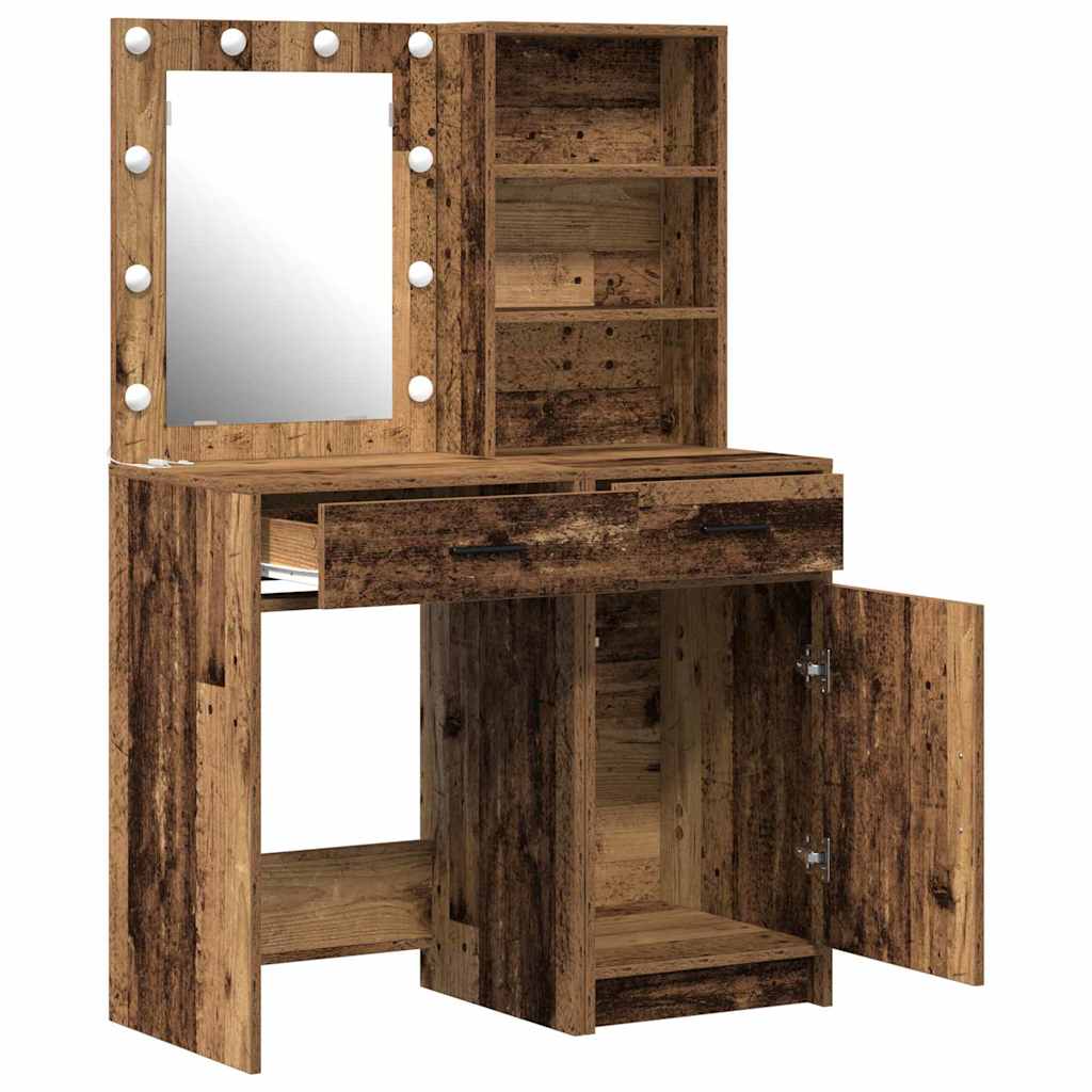 Make-up tafel set met LED met lade 2 pcs Oudhout Bewerkt hout is nu te koop bij PeponiXL, paradijselijk wonen!