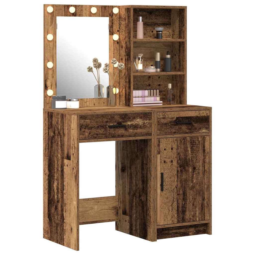 Make-up tafel set met LED met lade 2 pcs Oudhout Bewerkt hout is nu te koop bij PeponiXL, paradijselijk wonen!
