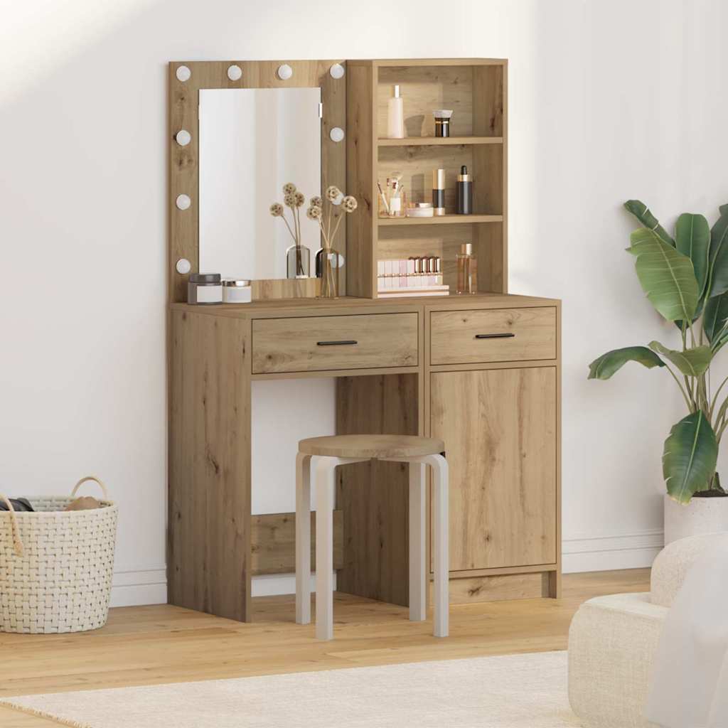 Make-up tafel set met LED 2 pcs Artisan Eiken Bewerkt hout is nu te koop bij PeponiXL, paradijselijk wonen!