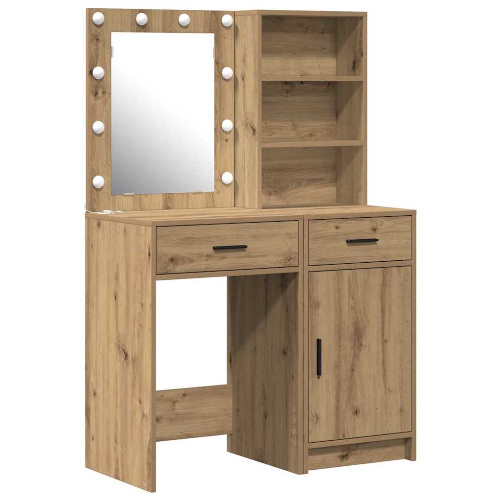 Make-up tafel set met LED 2 pcs Artisan Eiken Bewerkt hout is nu te koop bij PeponiXL, paradijselijk wonen!