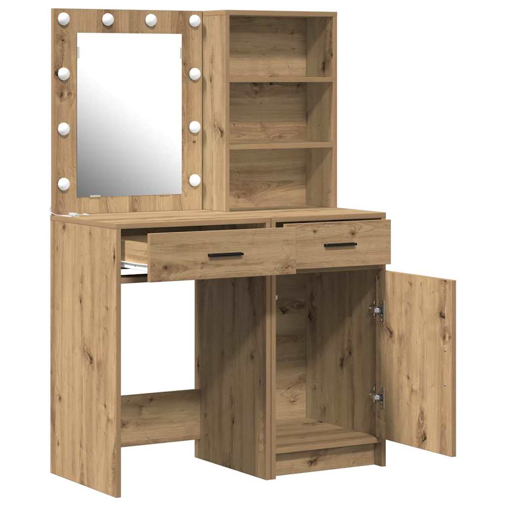 Make-up tafel set met LED 2 pcs Artisan Eiken Bewerkt hout is nu te koop bij PeponiXL, paradijselijk wonen!