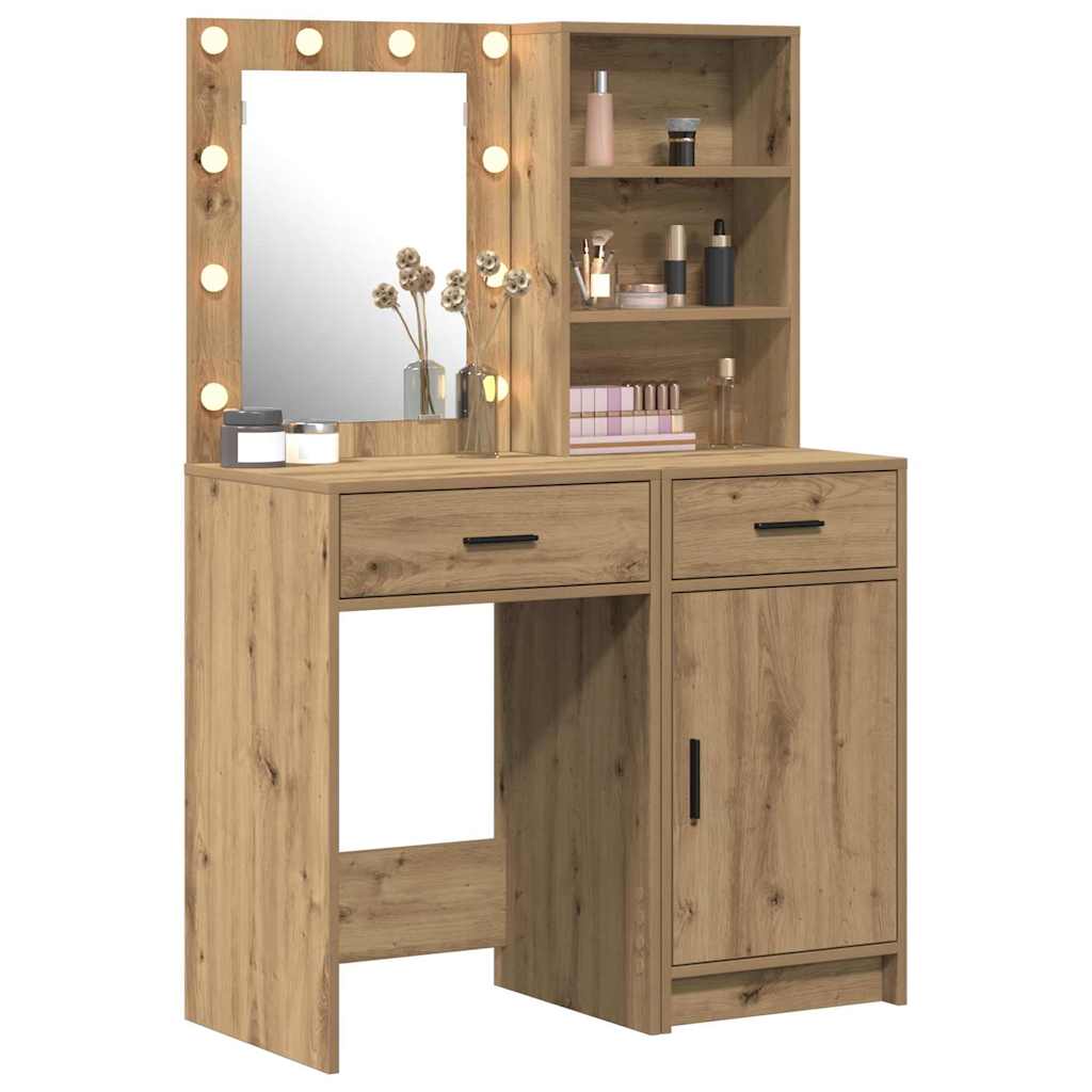 Make-up tafel set met LED 2 pcs Artisan Eiken Bewerkt hout is nu te koop bij PeponiXL, paradijselijk wonen!