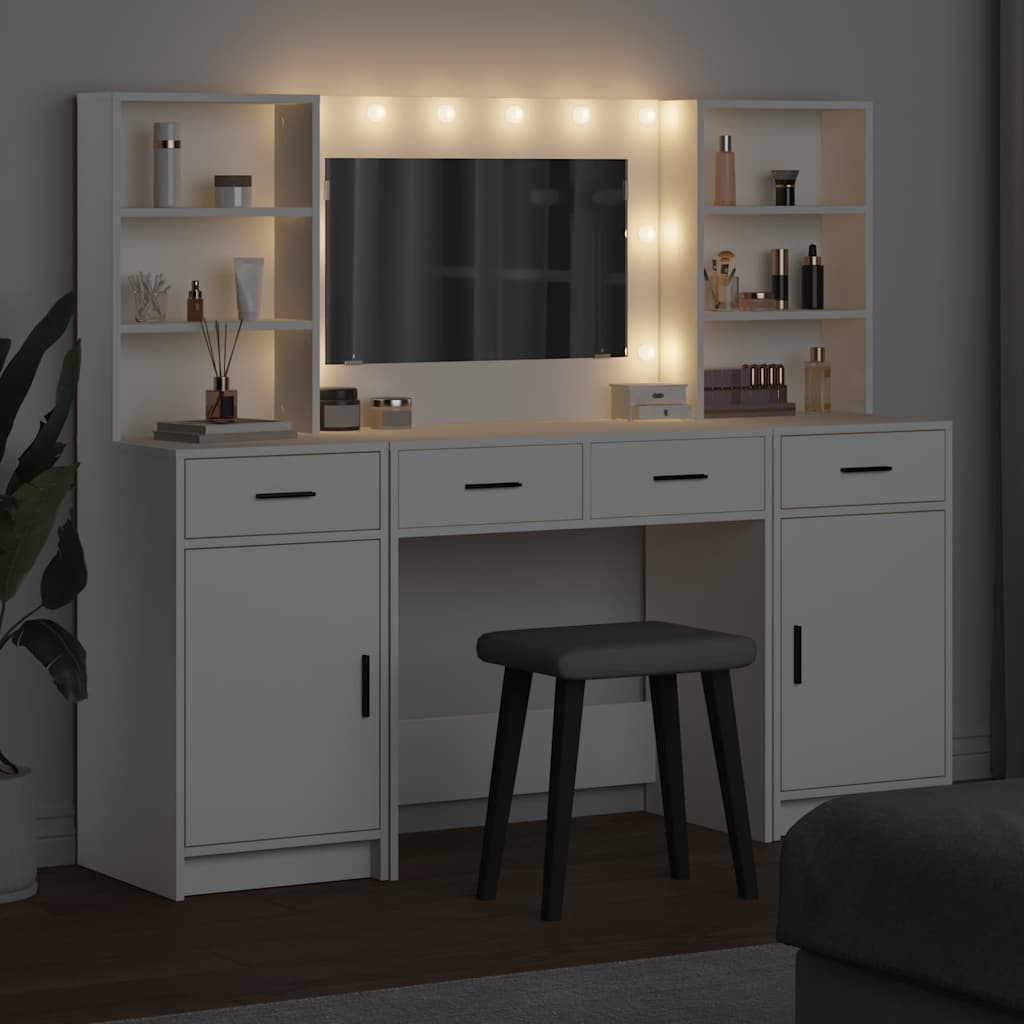 Toilettafel Set met LED -striplichten 3 pcs Wit Bewerkt hout is nu te koop bij PeponiXL, paradijselijk wonen!