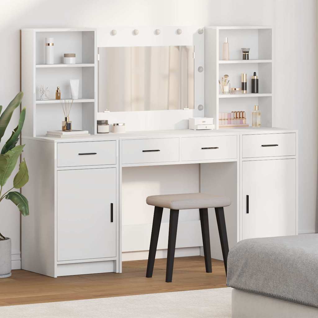 Toilettafel Set met LED -striplichten 3 pcs Wit Bewerkt hout is nu te koop bij PeponiXL, paradijselijk wonen!