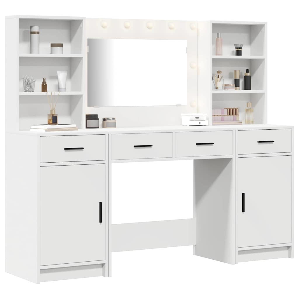 Toilettafel Set met LED -striplichten 3 pcs Wit Bewerkt hout is nu te koop bij PeponiXL, paradijselijk wonen!