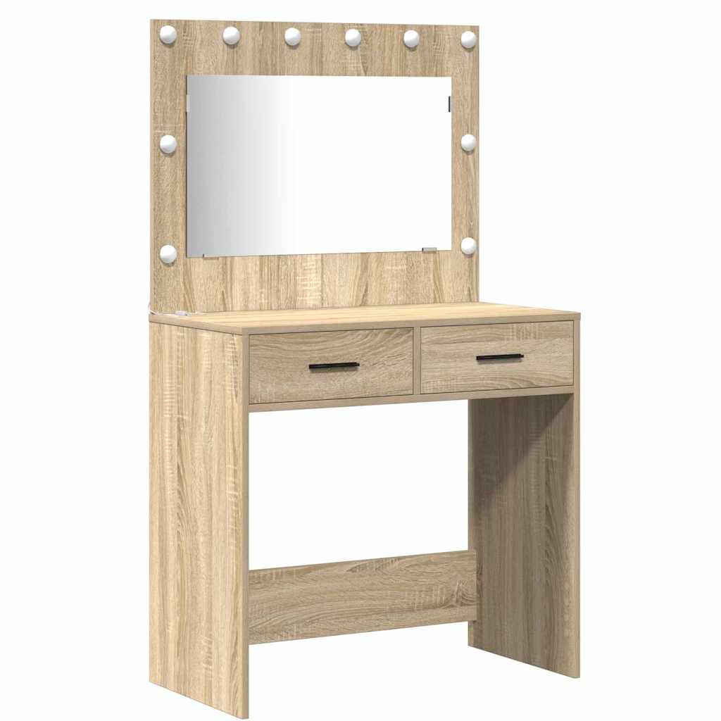 Make-up tafel set met LED 3 pcs Sonoma Eiken Bewerkt hout is nu te koop bij PeponiXL, paradijselijk wonen!