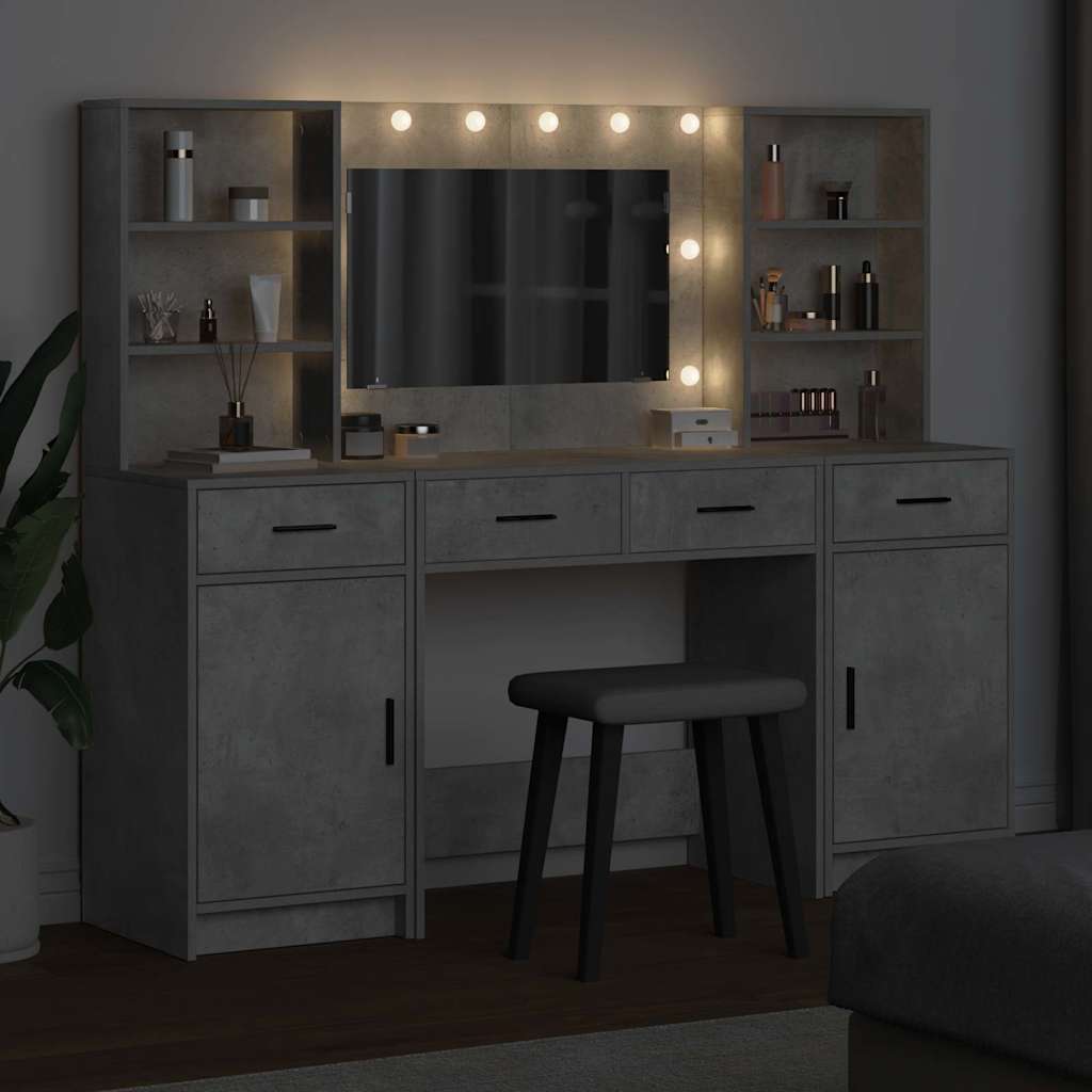 Make-up tafel set met LED 3 pcs Beton Grijs Bewerkt hout is nu te koop bij PeponiXL, paradijselijk wonen!