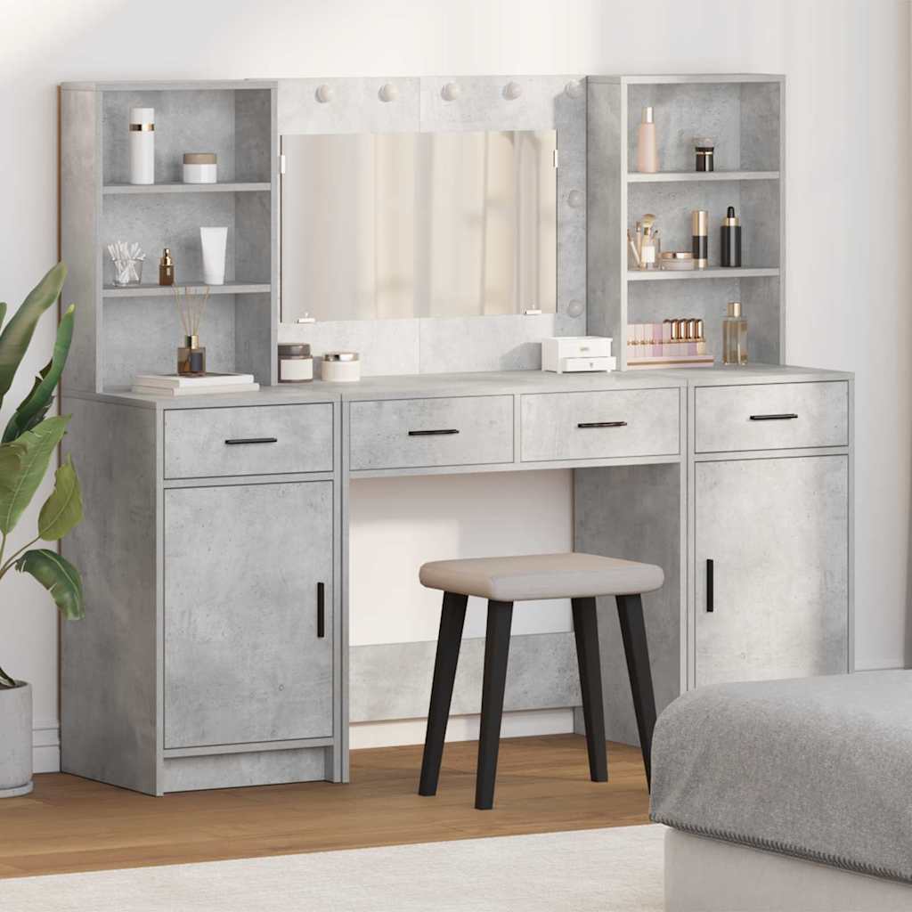 Make-up tafel set met LED 3 pcs Beton Grijs Bewerkt hout is nu te koop bij PeponiXL, paradijselijk wonen!