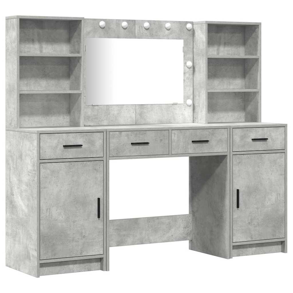 Make-up tafel set met LED 3 pcs Beton Grijs Bewerkt hout is nu te koop bij PeponiXL, paradijselijk wonen!