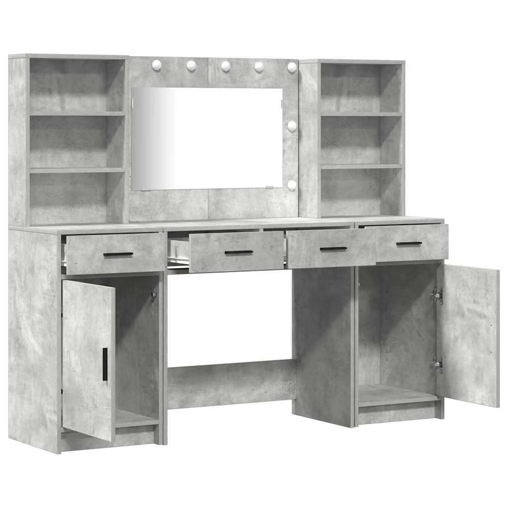 Make-up tafel set met LED 3 pcs Beton Grijs Bewerkt hout is nu te koop bij PeponiXL, paradijselijk wonen!
