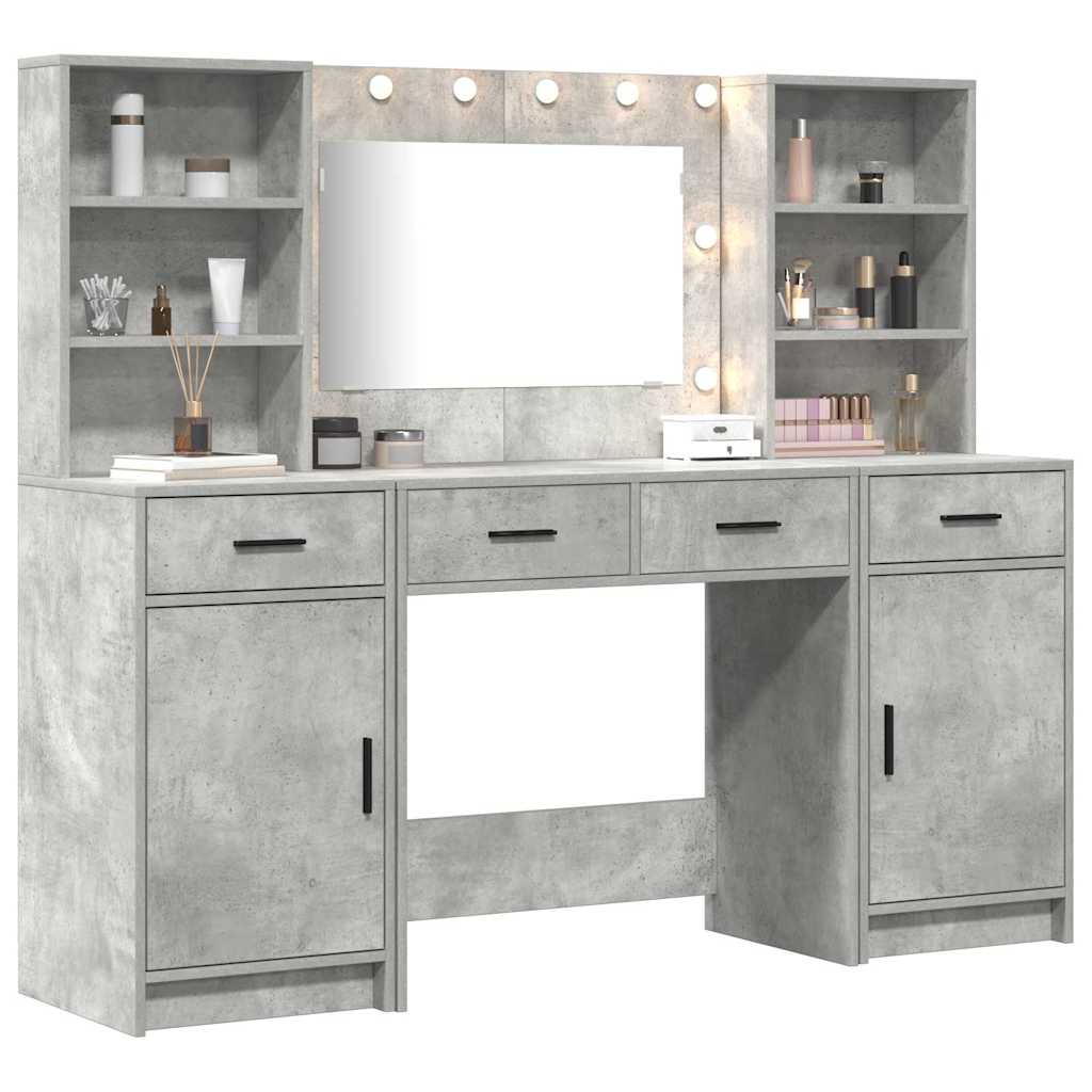 Make-up tafel set met LED 3 pcs Beton Grijs Bewerkt hout is nu te koop bij PeponiXL, paradijselijk wonen!