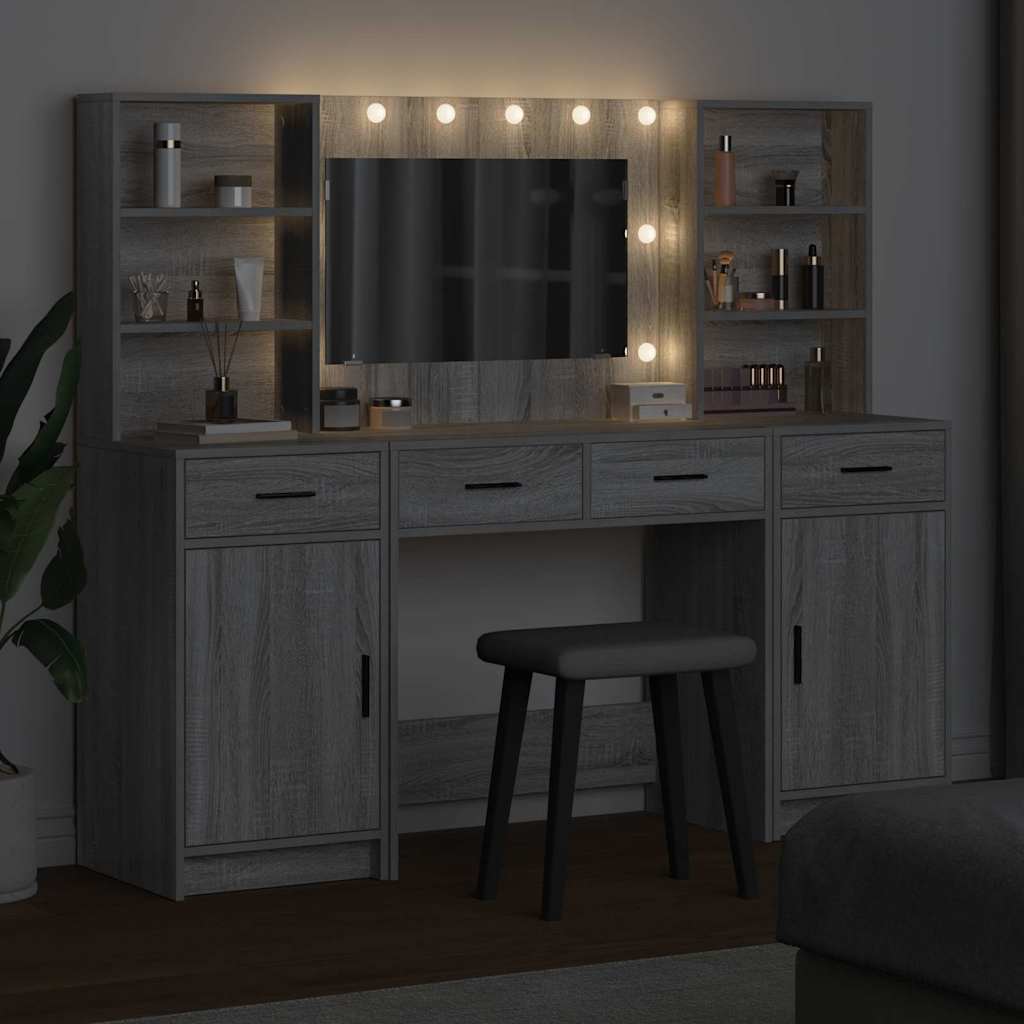 Make-up tafel set met LED 3 pcs Grijs Sonoma Bewerkt hout is nu te koop bij PeponiXL, paradijselijk wonen!