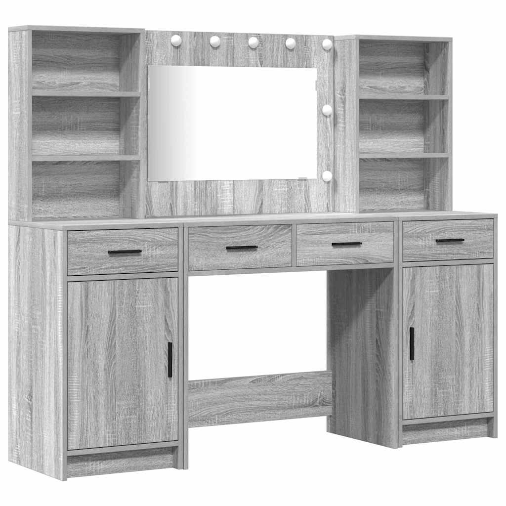 Make-up tafel set met LED 3 pcs Grijs Sonoma Bewerkt hout is nu te koop bij PeponiXL, paradijselijk wonen!