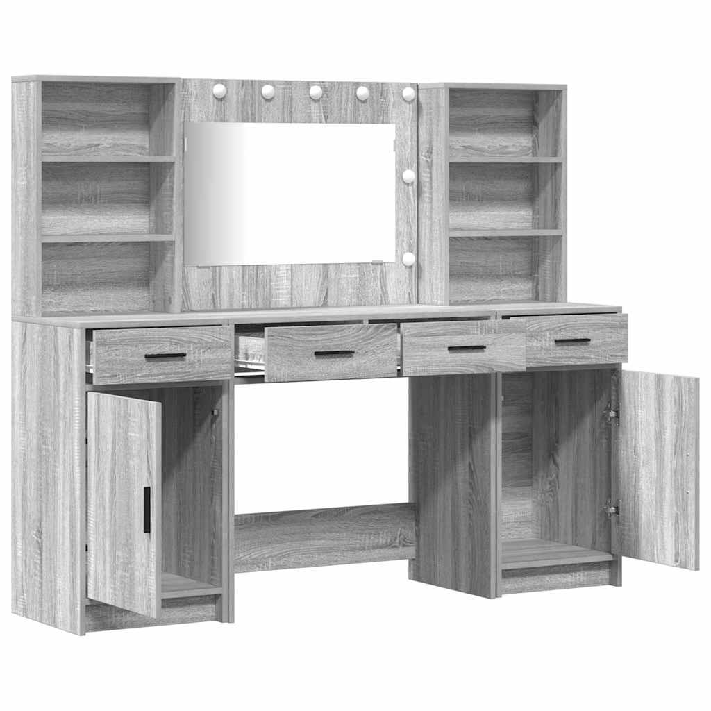 Make-up tafel set met LED 3 pcs Grijs Sonoma Bewerkt hout is nu te koop bij PeponiXL, paradijselijk wonen!