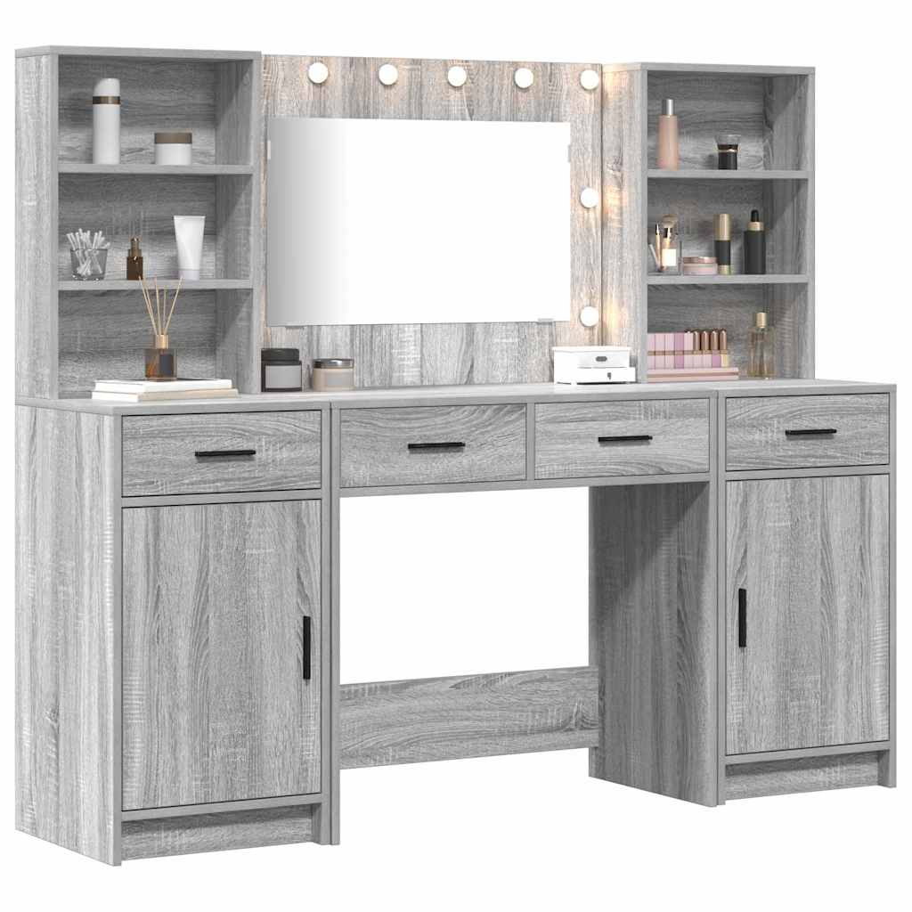 Make-up tafel set met LED 3 pcs Grijs Sonoma Bewerkt hout is nu te koop bij PeponiXL, paradijselijk wonen!