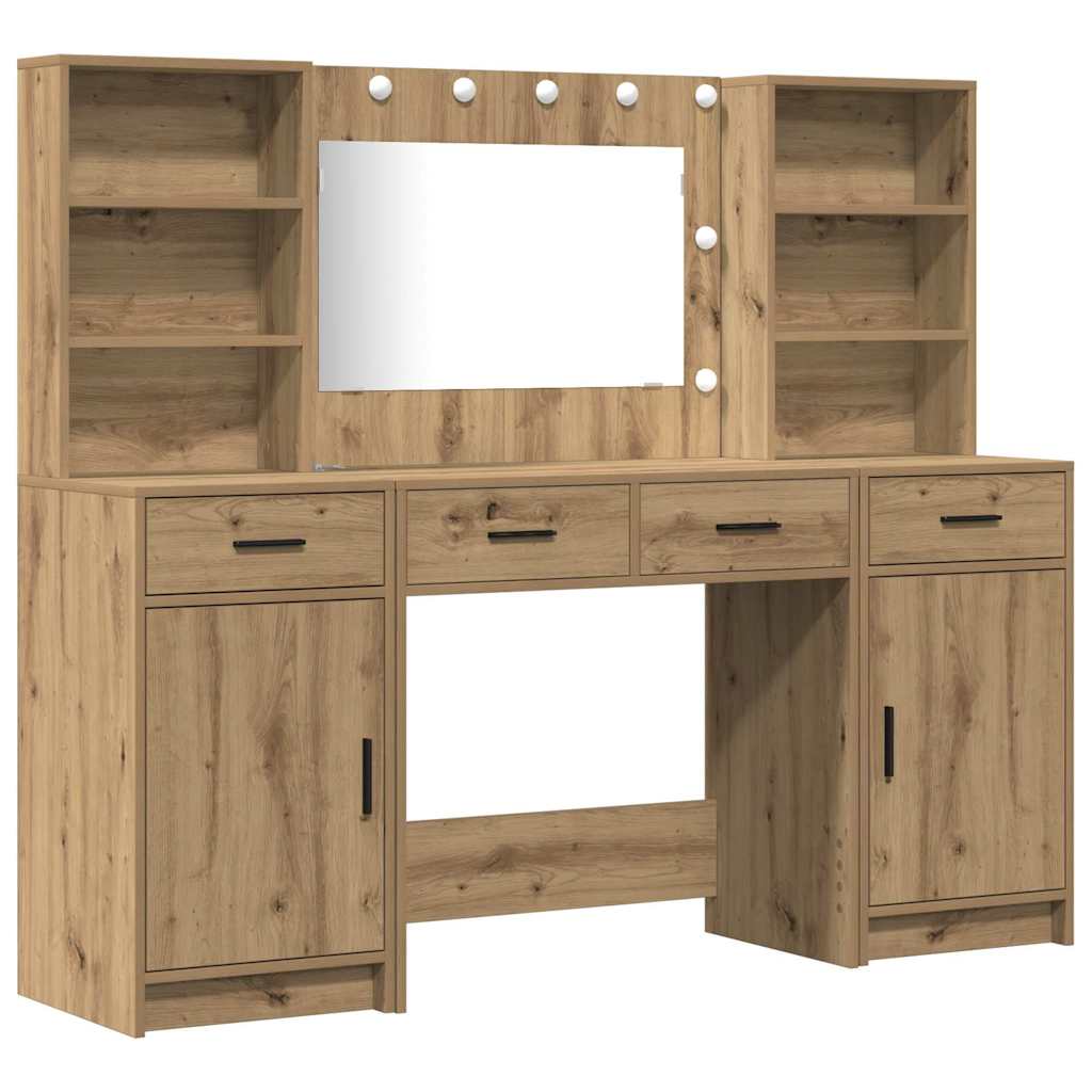 Toilettafel Set 3 pcs artisanaal eikenkleurig Bewerkt hout is nu te koop bij PeponiXL, paradijselijk wonen!