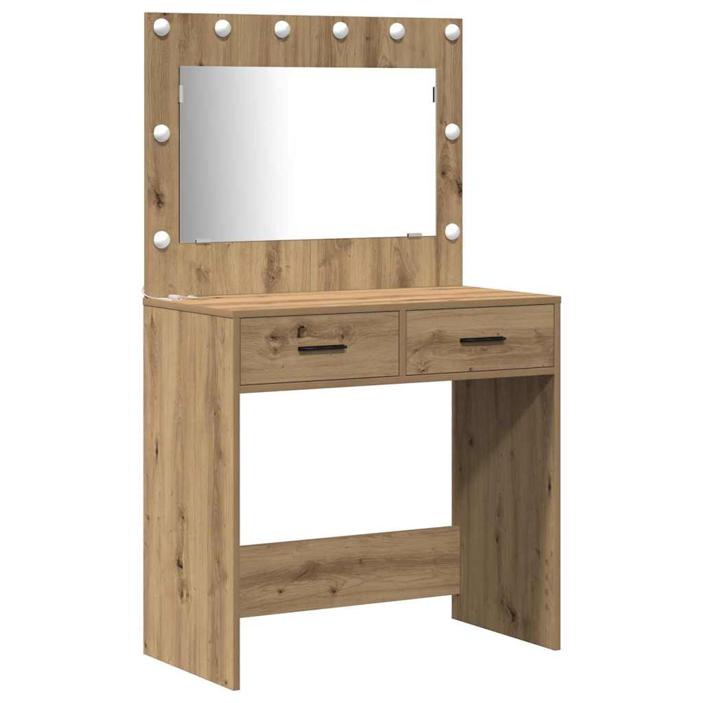 Toilettafel Set 3 pcs artisanaal eikenkleurig Bewerkt hout is nu te koop bij PeponiXL, paradijselijk wonen!
