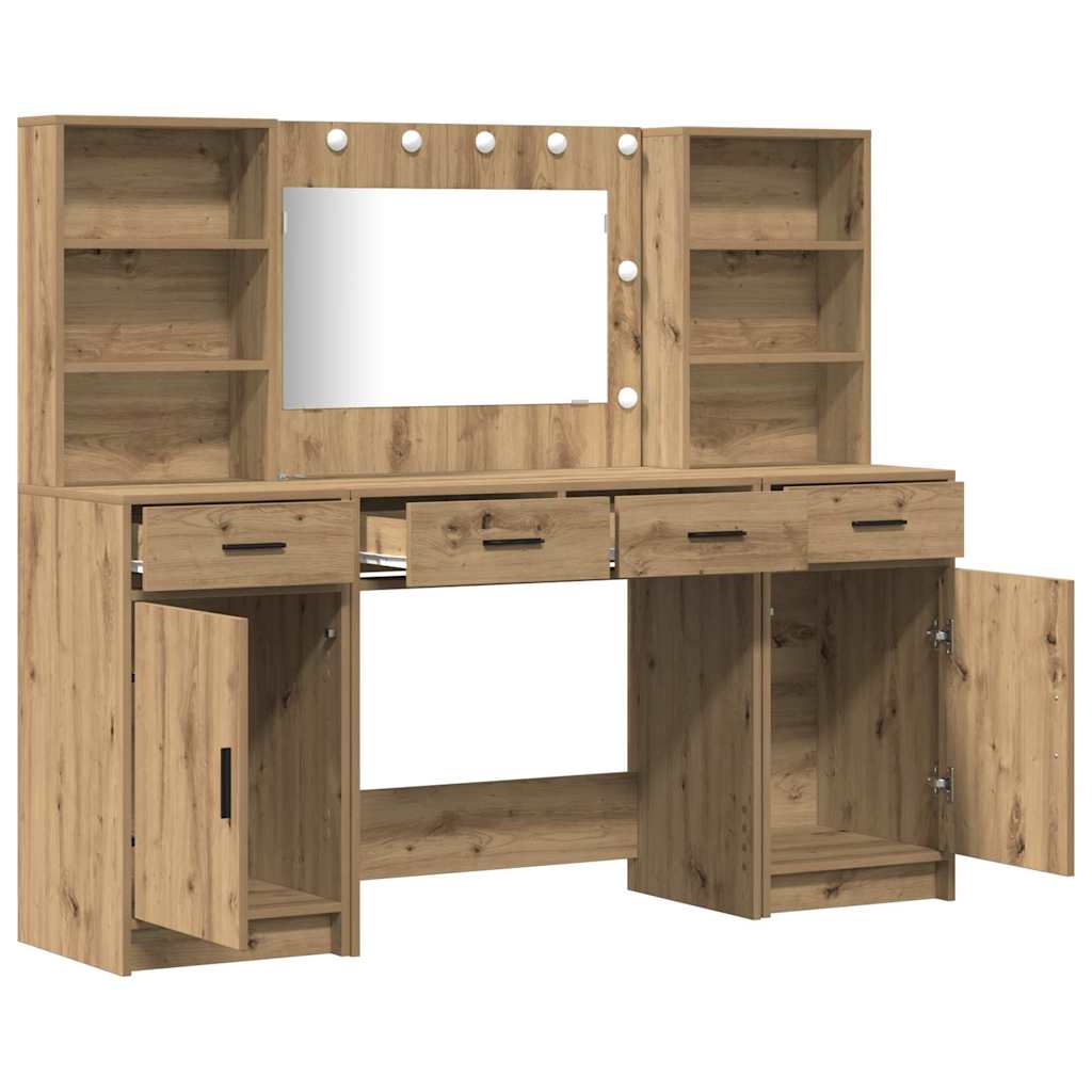 Toilettafel Set 3 pcs artisanaal eikenkleurig Bewerkt hout is nu te koop bij PeponiXL, paradijselijk wonen!