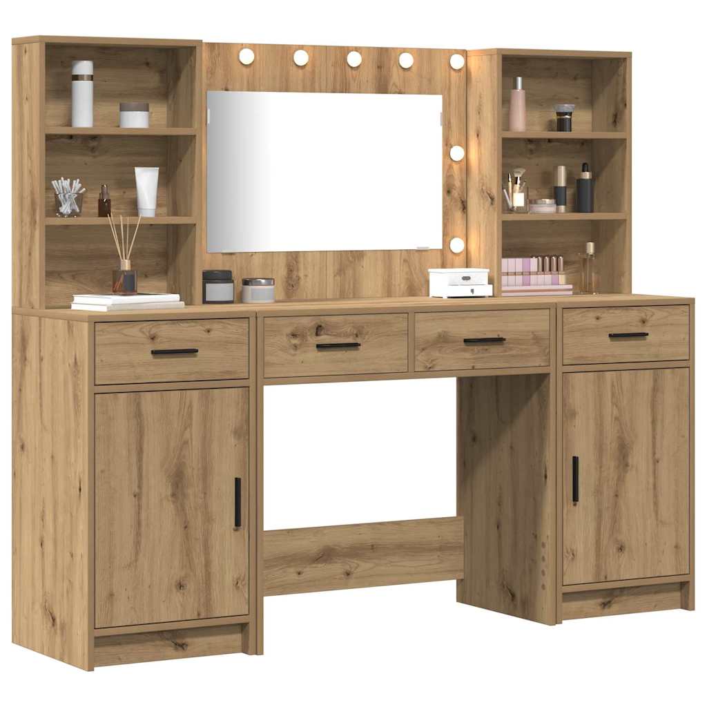 Toilettafel Set 3 pcs artisanaal eikenkleurig Bewerkt hout is nu te koop bij PeponiXL, paradijselijk wonen!