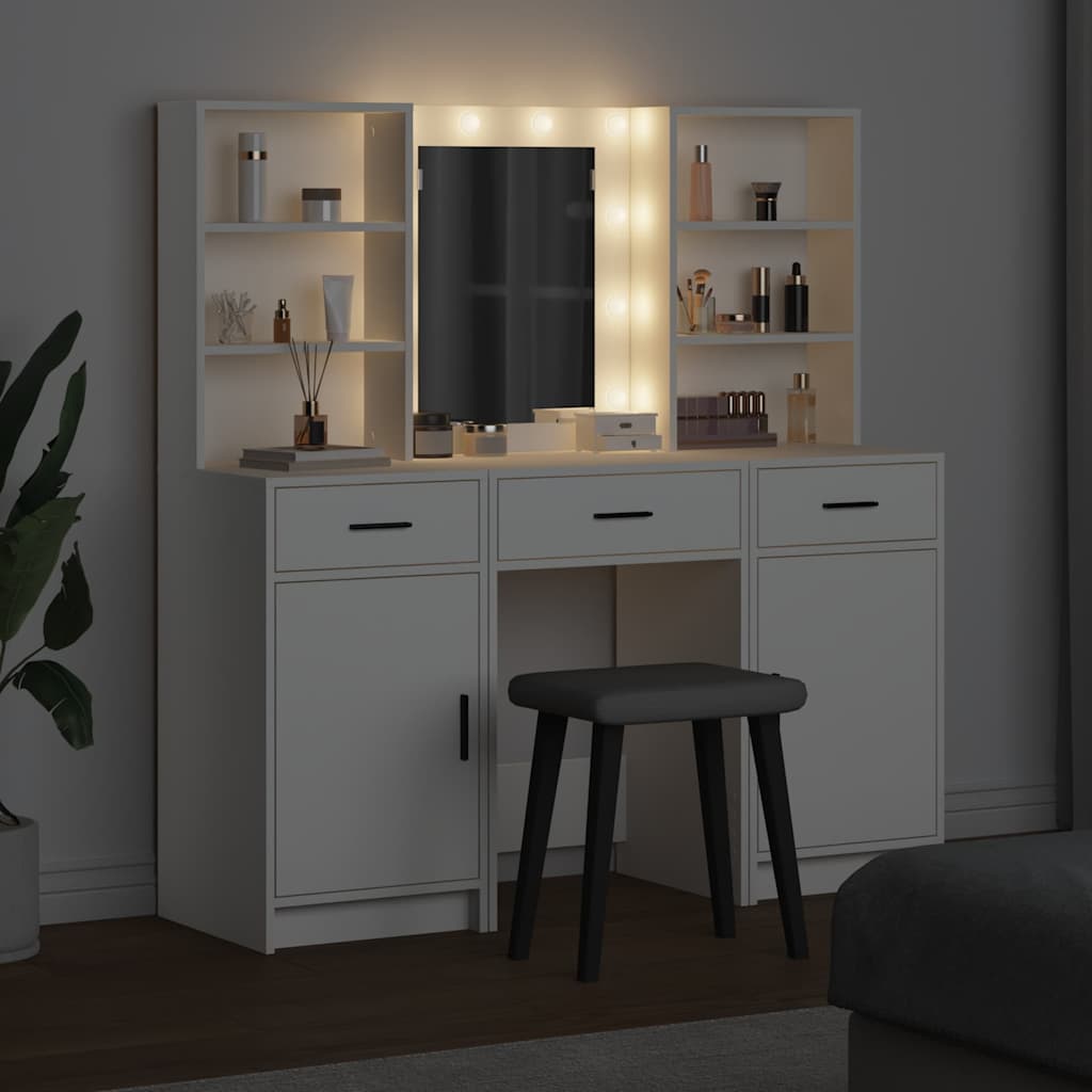 Toilettafel Set met LED -striplichten 3 pcs Wit Bewerkt hout is nu te koop bij PeponiXL, paradijselijk wonen!