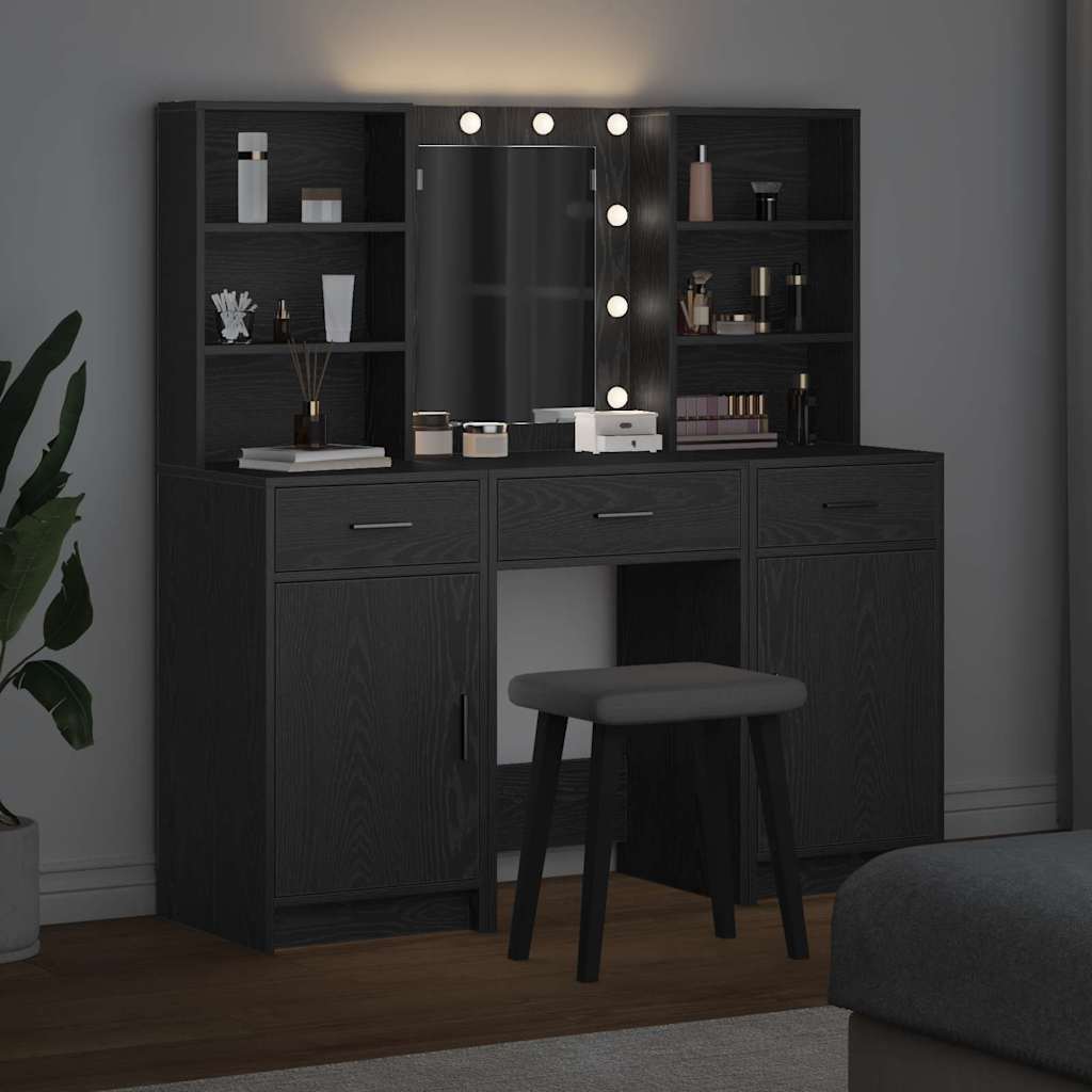 Make-up tafel set met LED 3 pcs Zwart Eiken Bewerkt hout is nu te koop bij PeponiXL, paradijselijk wonen!