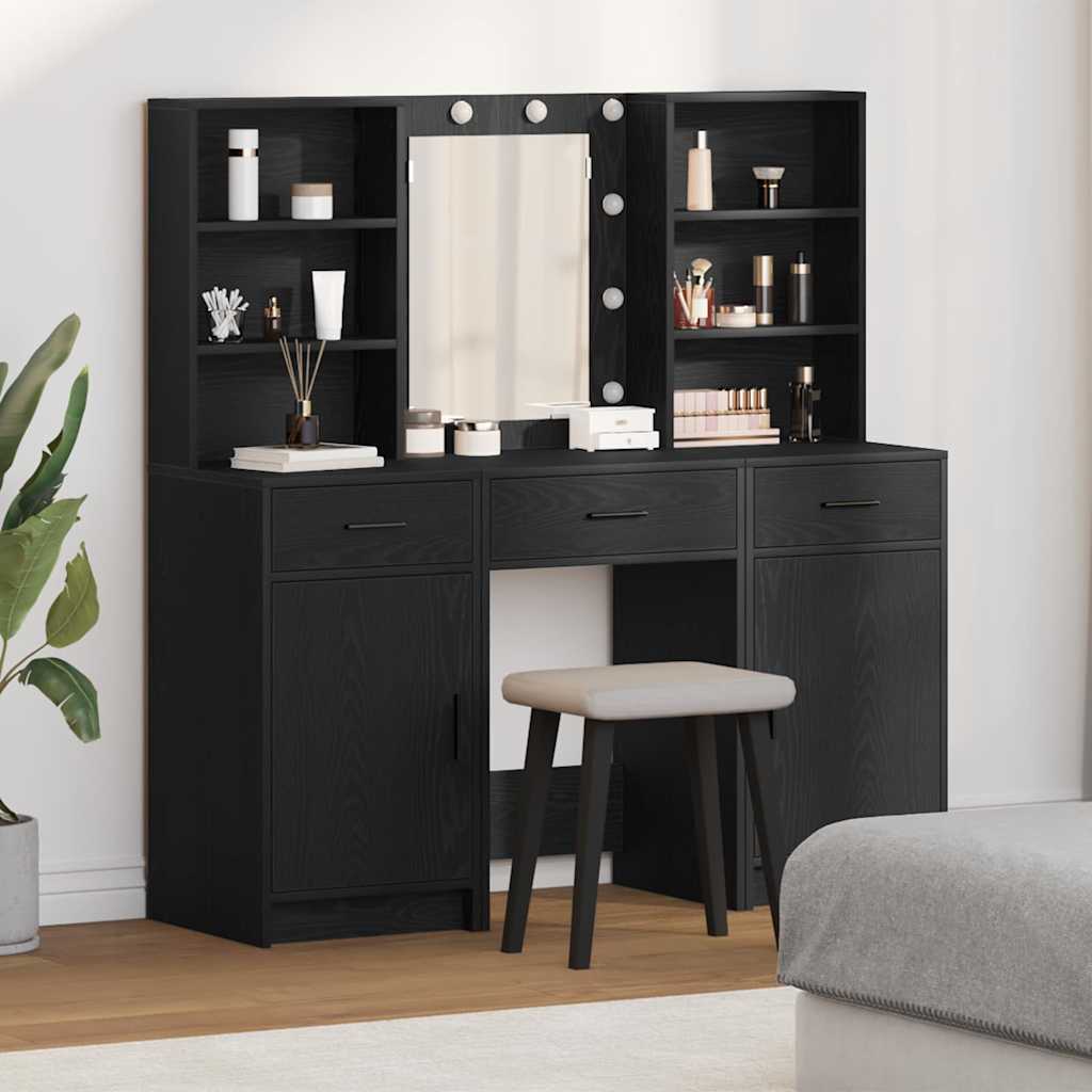 Make-up tafel set met LED 3 pcs Zwart Eiken Bewerkt hout is nu te koop bij PeponiXL, paradijselijk wonen!