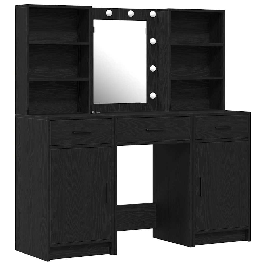 Make-up tafel set met LED 3 pcs Zwart Eiken Bewerkt hout is nu te koop bij PeponiXL, paradijselijk wonen!