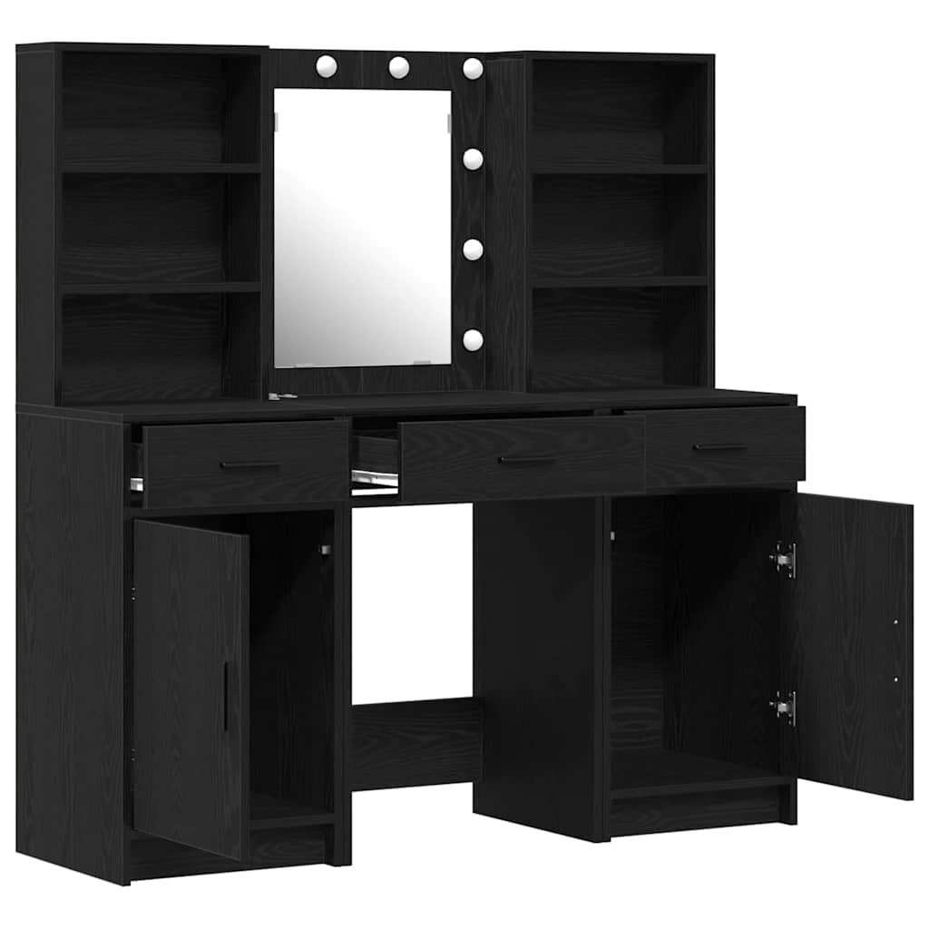 Make-up tafel set met LED 3 pcs Zwart Eiken Bewerkt hout is nu te koop bij PeponiXL, paradijselijk wonen!