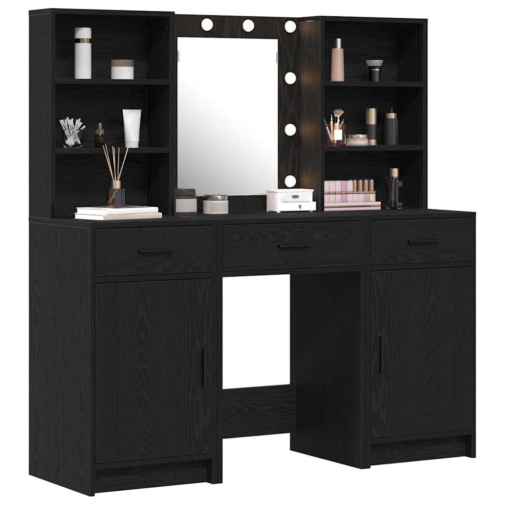 Make-up tafel set met LED 3 pcs Zwart Eiken Bewerkt hout is nu te koop bij PeponiXL, paradijselijk wonen!